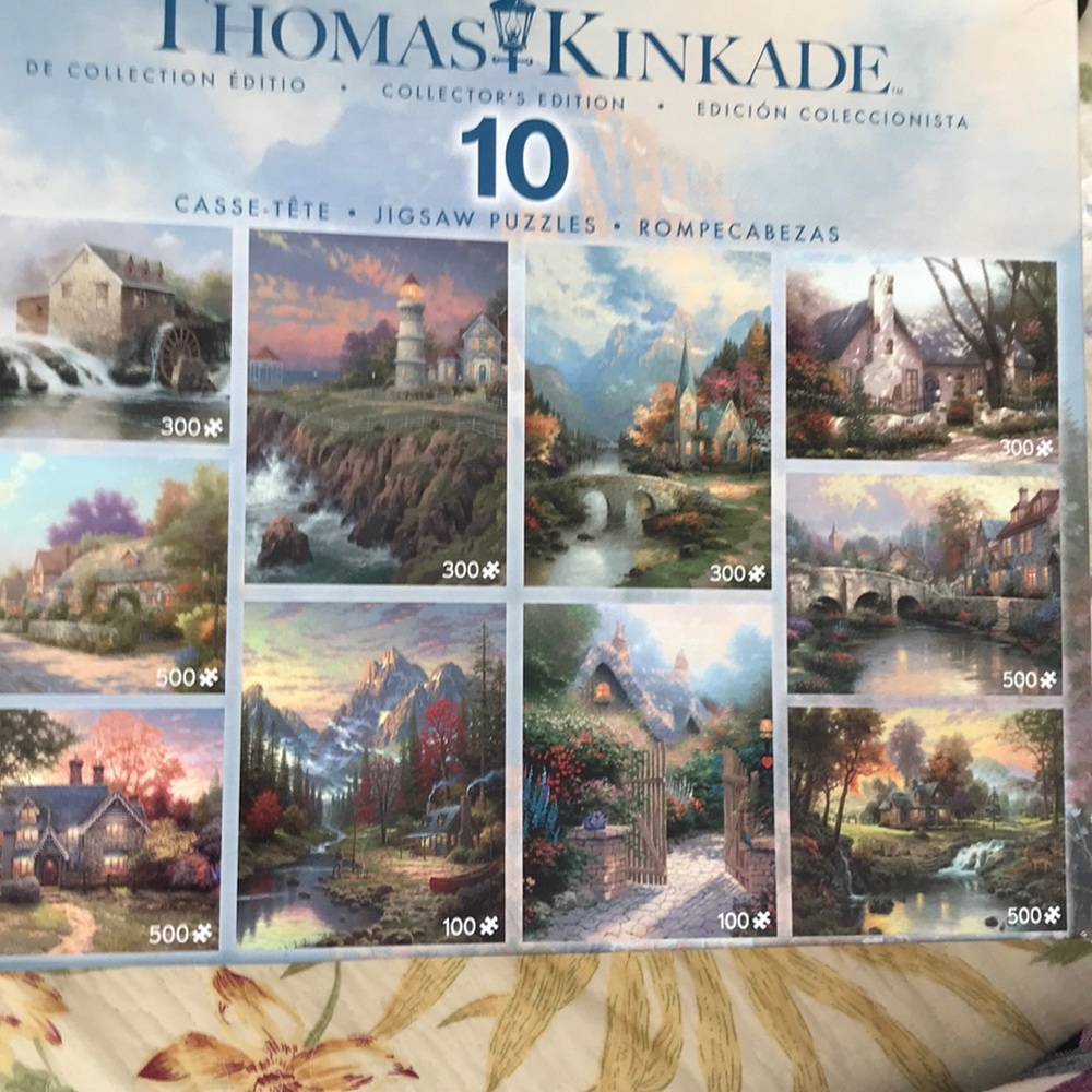 10 Thomas Kinkade wonderful puzzles in one box.